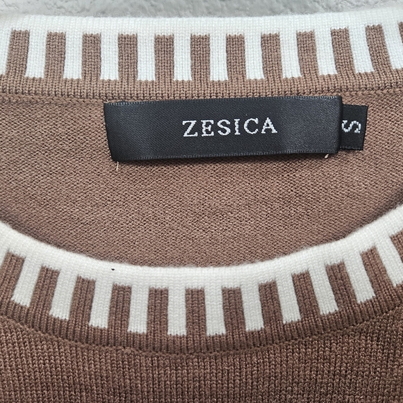 Zesica Brown Sweater Long Sleeve White Striped Trim Size Small - Picture 6 of 8